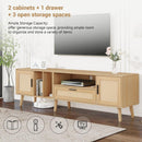 Rattan TV Stand with 2 Cabinets & 2 Open Shelves, Rattan-inspired Media Console Table for TVs up to 80", Entertainment Center with Solid Wood Legs, TV cabinet for Living room, Bedroom, Home Theatre