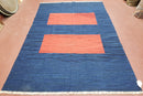 Blue and Red Turkish Kilim Rug, New 6x9 - 7x10 Flatweave Area Rugs, Hand Woven, Wool Handmade Oriental Kilim Abstract Modern Boho, Minimal