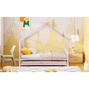 Twin Size Metal House Bed with Twin Size Trundle, Pink