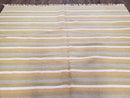 New Indian Kilim Area Rug, 6x8 - 7x8 South American Style Blanket, Striped Indian Wool Hand-Woven Flat Weave 6x9 Bedroom Rug, Ivory Ochre