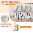 Table and chair set.A minimalist retro rectangular dining table with a textured top and black metal legs.Paired With 4 Warm Light Gray Artificial PU Chairs With Curved Widened Cushion Design.