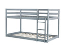 Solid Wooden , Solid Rubber Wooden Twin over Twin Floor Bunk Bed with Ladder ,Upper and Bottom Bed Platforms crafted with Strengthened Slats ,Grey