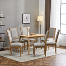 French Country Dining Chairs Set of 6 - Elegant Cane Back & Upholstered Seats - Rustic Grayish Green Solid Rubberwood