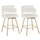 26' Counter Height Bar Stools Set of 2, 180° Swivel Upholstered Barstools with Backs and Metal Legs, Bar Stools for Kitchen Island, Cafe, Pub,