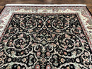 Black Pak Persian Rug 8x11, Floral Pattern, Hand Knotted Vintage Wool Rug with Silk Highlights, Fine 200 KPSI