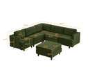 Modern Modular Sectional couch,6 Seaters Sleeper Sofa Upholstered Corduroy Free Combination Sofa(Green)
