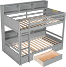Gray Twin Over Twin Bunk Bed With Storage Drawers Shelves