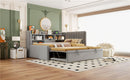 Twin Size Upholstered Daybed with Trundle, Storage Shelves, USB & Outlet (Gray)
