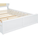 Queen Size Rattan Headboard Bed with Two Drawers and Trundle, White