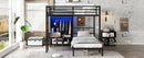 Full XL Over Twin Metal Bunk Bed with Folding Desk, Closet with LED ,Space-Saving/Noise Reduced, Black