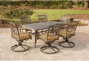 7 Piece Patio Dining Set 6 Swivel Chairs Tan Cushions 38x72