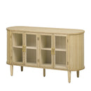 TREXM Farmhouse Sideboard Cabinet with Storage, Wood Buffet Cabinet with Glass Doors and Adjustable Shelves for Kitchen, Dining Room and Living Room (Natural)