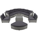 Elegant Patio Furniture Set Outdoor Daybed Rattan Sectional with Cushions and Center Table, Grey, Iron + Rattan