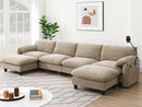 [VIDEO Provided] 140' Modular Sectional Sofa, U-Shape with 31.5' Extra-Wide Seat Cushion, USB and Type-C Charger, Phone Holder and 2 Side Storage Pockets, Free Movement Ottoman, Striped Chenille