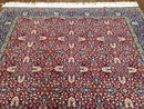 Vintage Turkish Sivas Area Rug 6.5 x 9.5, Wool Hand-Knotted Red & Midnight Blue Allover Floral Pattern Oriental Carpet, 6x9 Traditional Rug