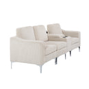 Convertible Sectional Corduroy  Sofa with Cupholders, USB,Three-seater,Beige