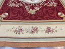 Large Aubusson Rug 10x14, Wool Handmade Vintage Carpet, Dark Red Ivory Tan, French European Elegant Aubusson Weave Rug