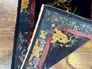 Antique Chinese Peking Rug 3x6, Dark Blue, Bird Motif, Handmade Wool Art Deco Asian Oriental Carpet, Pair A