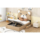 Full Size Upholstery Platform Bed Frame with Cute Bear Shaped Headboard and Two Storage Drawers,Brown
