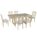 7PCs Extendable Dining Table Set, Farmhouse Extendable Table with 18' Move Leaf, 78' Rustic Wooden Kitchen Table and 6PCs Upholstered Chairs, Expanding Dining Room Table Set