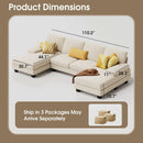 White Linen Sectional Sofa U Shaped 4 Seat Chaise Couch