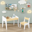 Kids Table Set with One Chair, Wooden Children Study Table, 2-8  Age Kids Funiture , White+Natural