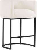 27 Inch Counter Height Bar Stools Set Of 2 With Backrest And Armrests Beige Linen Upholstery Black Metal Frames