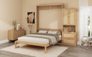 Full Size Solid Wood With Rattan Murphy Bed Cabinet Space-Saving Bed with 1 Side Cabinet Storage Shelf, Perfect for Guest Room, for Bed Room, Guest Room, Home Office, Natural