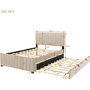 Full Size Velvet Upholstered Platform Bed with Twin Size Trundle, Beige