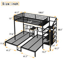 Twin over Twin & Twin Bunk Beds for 3, Twin XL over Twin & Twin Bunk Bed Metal Triple Bunk Bed with Desk & Shelves, Space Saving/Noise Reduction, Black