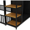 Full Size Floor Bed Frame with Wardrobe, Metal floor Bed with Storage Shelves, Black