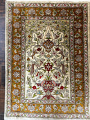 Silk Turkish Hereke Rug 2x3, Birds Lantern Very Fine 400 KPSI, Signed by Masterweaver, Wonderful, Rare, Small Hereke Rug
