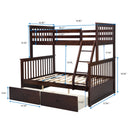 Espresso Wooden Twin Over Full Bunk Bed with Storage Drawers, Ladder, and Safety Guard Rails