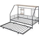 Twin Size Metal House Bed with Trundle, Black