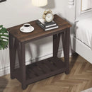 Espresso Narrow End Table With Shelf 23.6 Inch Rustic