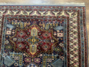 Indian Rug with Caucasian Design, 4x6 Geometric Carpet, Navy Blue and Cream
