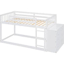 Twin over Twin Bunk Bed with 4 Drawers and 3 Shelves-White