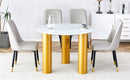 Table and chair set, round table with white marble pattern, gold MDF table legs, soft and comfortable dining chair, suitable for kitchen and living room