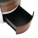 Italian Retro Double Storage Round Side Table, Gray Brown MDF with Tempered Glass Top, Compact Size