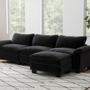 Living Room Furniture Luxury Sectional Sofa Couch with Ottoman Soft Velvet Upholstered Sofa Black
