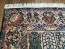 Persian Rug 10x15, Authentic Oriental Carpet 10 x 15, Wool Area Rug Panel Design Hand-Knotted Vintage Kirman Yazd Rug, Dark Blue and Beige,  Floral