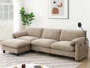 [VIDEO Provided] 108' Modular Sectional Sofa, L-Shape with 31.5' Extra-Wide Seat Cushion, USB and Type-C Charger, Phone Holder and 2 Side Storage Pockets, Free Movement Ottoman, Striped Chenille