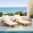 Versatile Chaise Lounge with Wheels - Acacia Wood Recliner for Patio, Cream Cushion, Adjustable Backrest