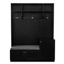 ON-TREND Elegant Design Hall Tree with Comfort and Storage Solutions, Functional Hallway Shoe Cabinet with Bench&Cushion, Modern Coat Rack with Hooks for Entryways, Black (OLD SKU: SD000026AAB)