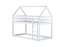 Twin over Twin Rubber Wood Floor Bunk Bed, with ladder,Guardrails,House-Shaped-Bunk Bed,White