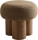 Compact Round Footstool Ottoman Brown Teddy Fabric