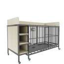 Large pet cage with storage rack, drawers with stainless steel food and water basin, made of iron frame and MDF material, sturdy, exquisite, and practical (black+beige)