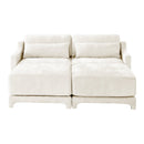 Elegant Beige Chenille Two-Seater Sofa with Ottomans and Lumbar Pillows