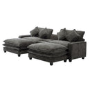 Modern Chenille Upholstered Sectional Sofa with Ottomans, USB Ports, Cup Holders, and Storage in Grey