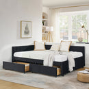 Full Size Upholstered Tufted Bed Frame with Two Drawers, Sofa Bed Frame with Comfortable Backrest and Armrests, Velvet, Black(79.5''x58''x25'')